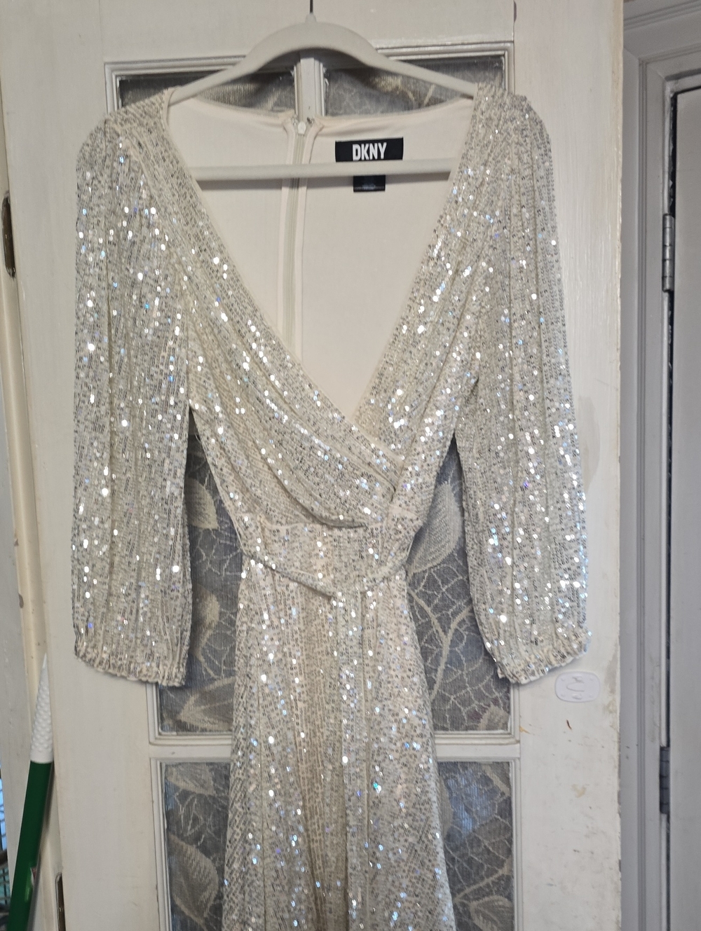 DKNY Silver Sequin Wrap Dress